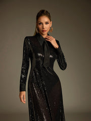 Robe longue à sequins à col montant 