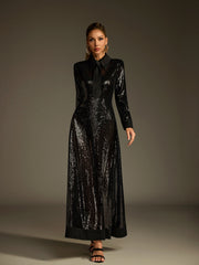 Robe longue à sequins à col montant 