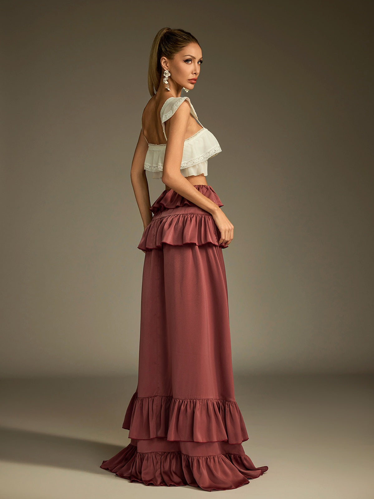 Ensemble jupe froncée en dentelle 