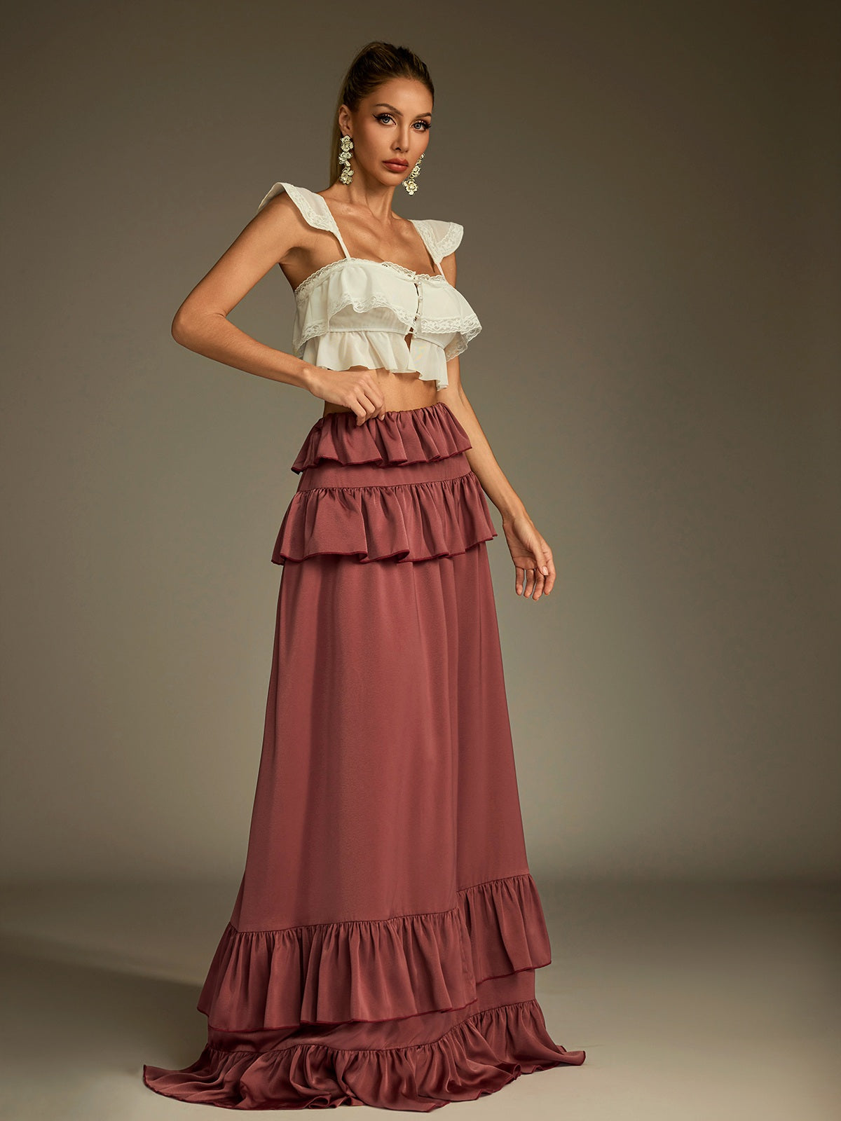 Ensemble jupe froncée en dentelle 