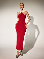 Halterneck Split Bandage Maxi Dress