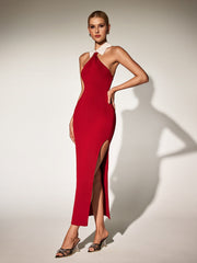 Halterneck Split Bandage Maxi Dress