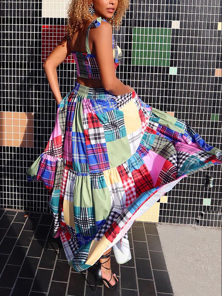 Plaid Color Block Dresses