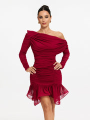 Robe mini à volants asymétrique à une épaule 