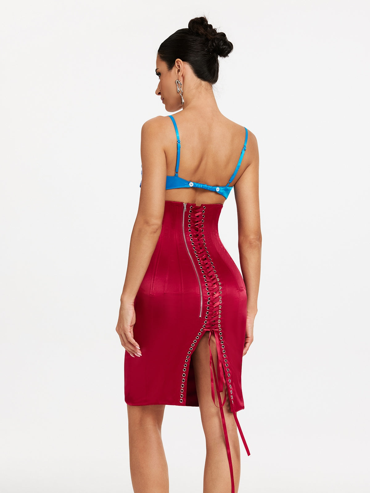 Ensemble jupe et jupe en satin à fleurs spaghetti 