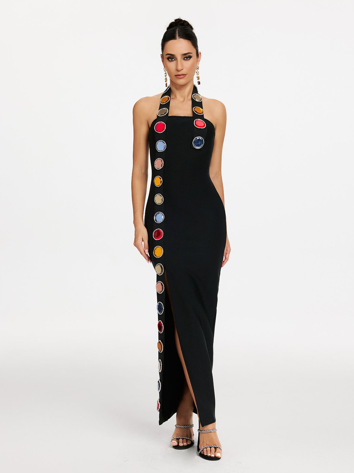 Halterneck Diamond Split Bandage Dress