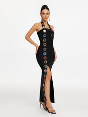 Halterneck Diamond Split Bandage Dress