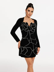 Long Sleeve Flower Mini Dress
