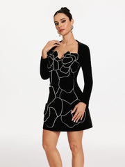 Long Sleeve Flower Mini Dress