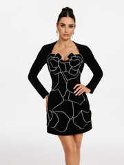 Long Sleeve Flower Mini Dress