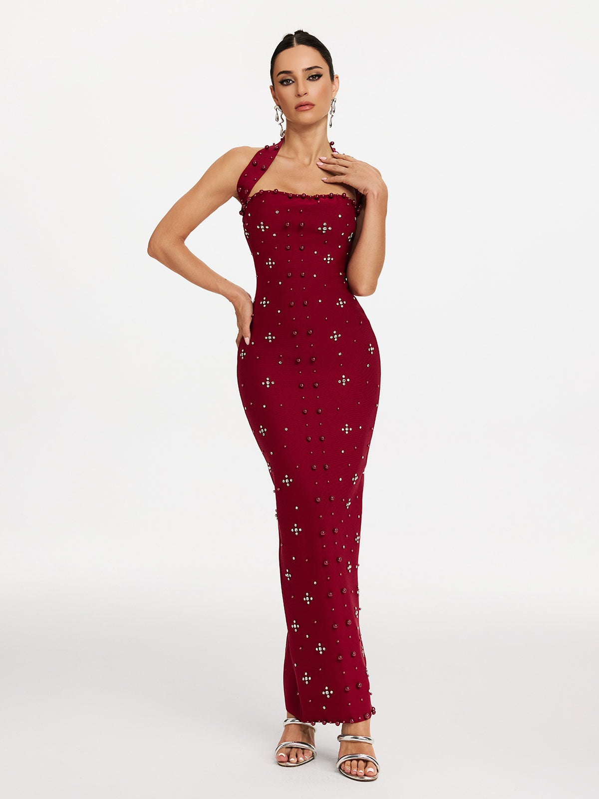 Halterneck Pearl Bandage Dress