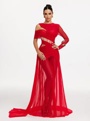Robe longue en résille à découpes corsetées 
