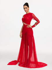 Robe longue en résille à découpes corsetées 