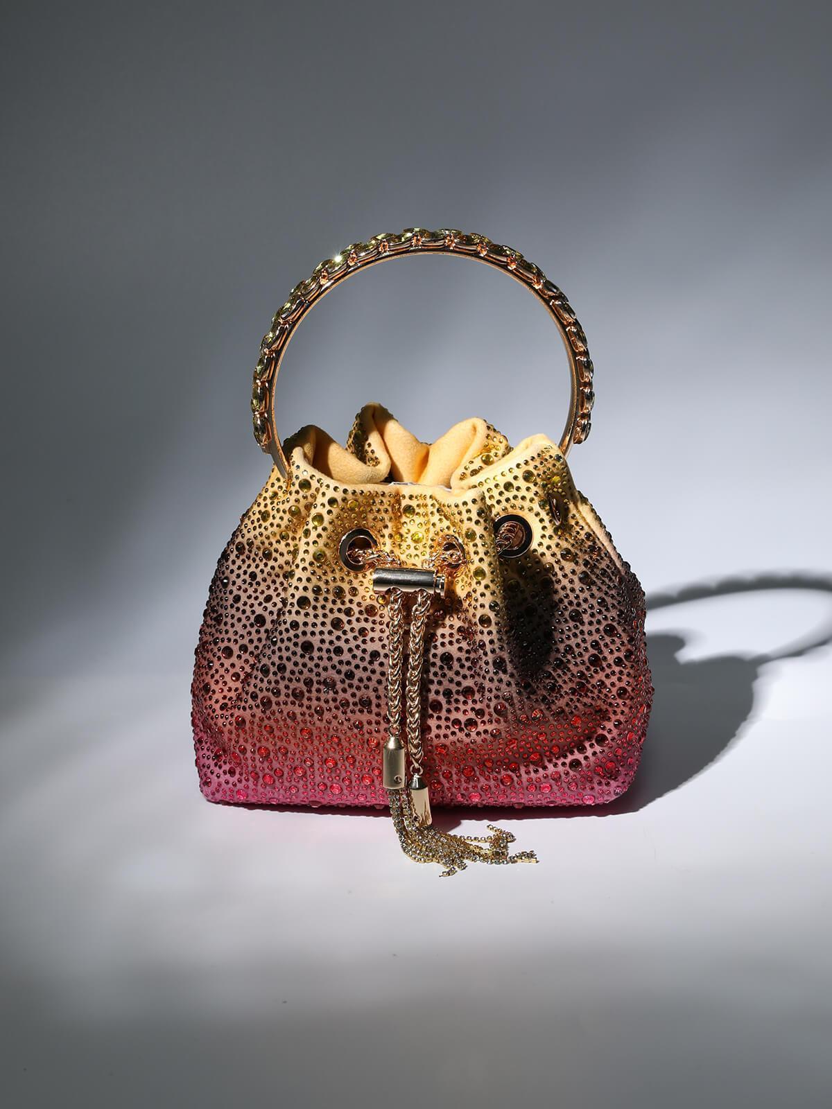 Sac seau orné de cristaux, couleur ombrée