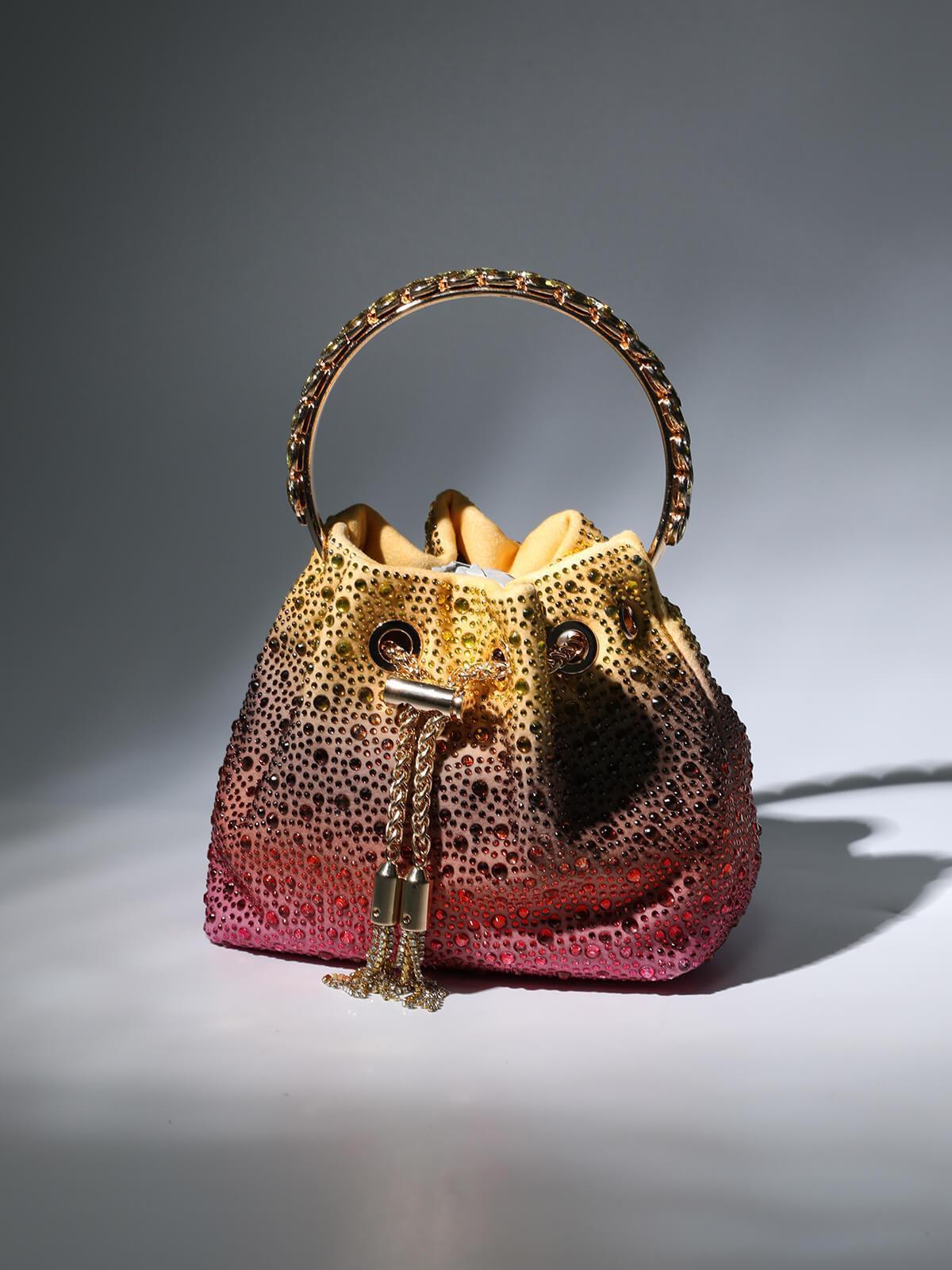 Sac seau orné de cristaux, couleur ombrée