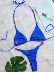 Metal Ring Halter Scrunch Butt Thong Bikini Two-pieces Bikini Set