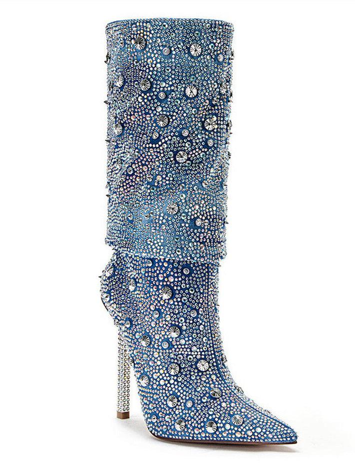 Rhinestone Glitter Denim Boots