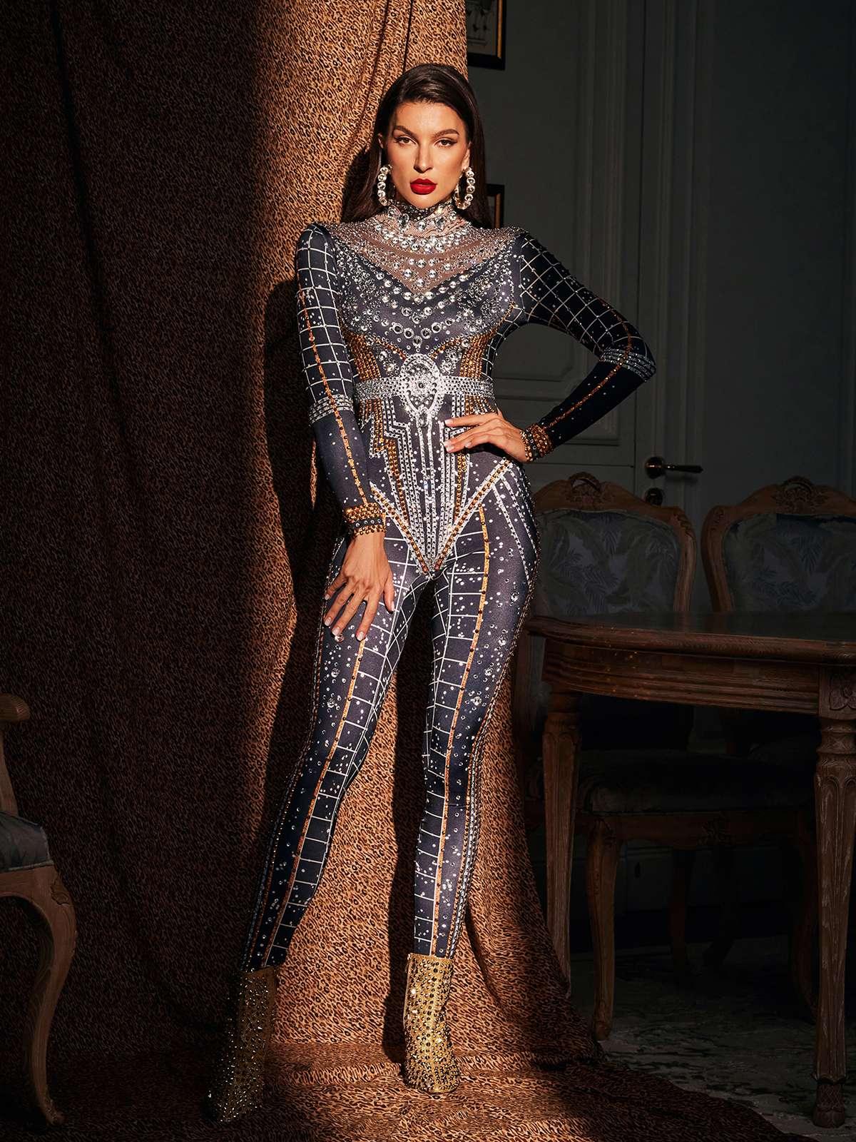 Combinaison imprimée strass 