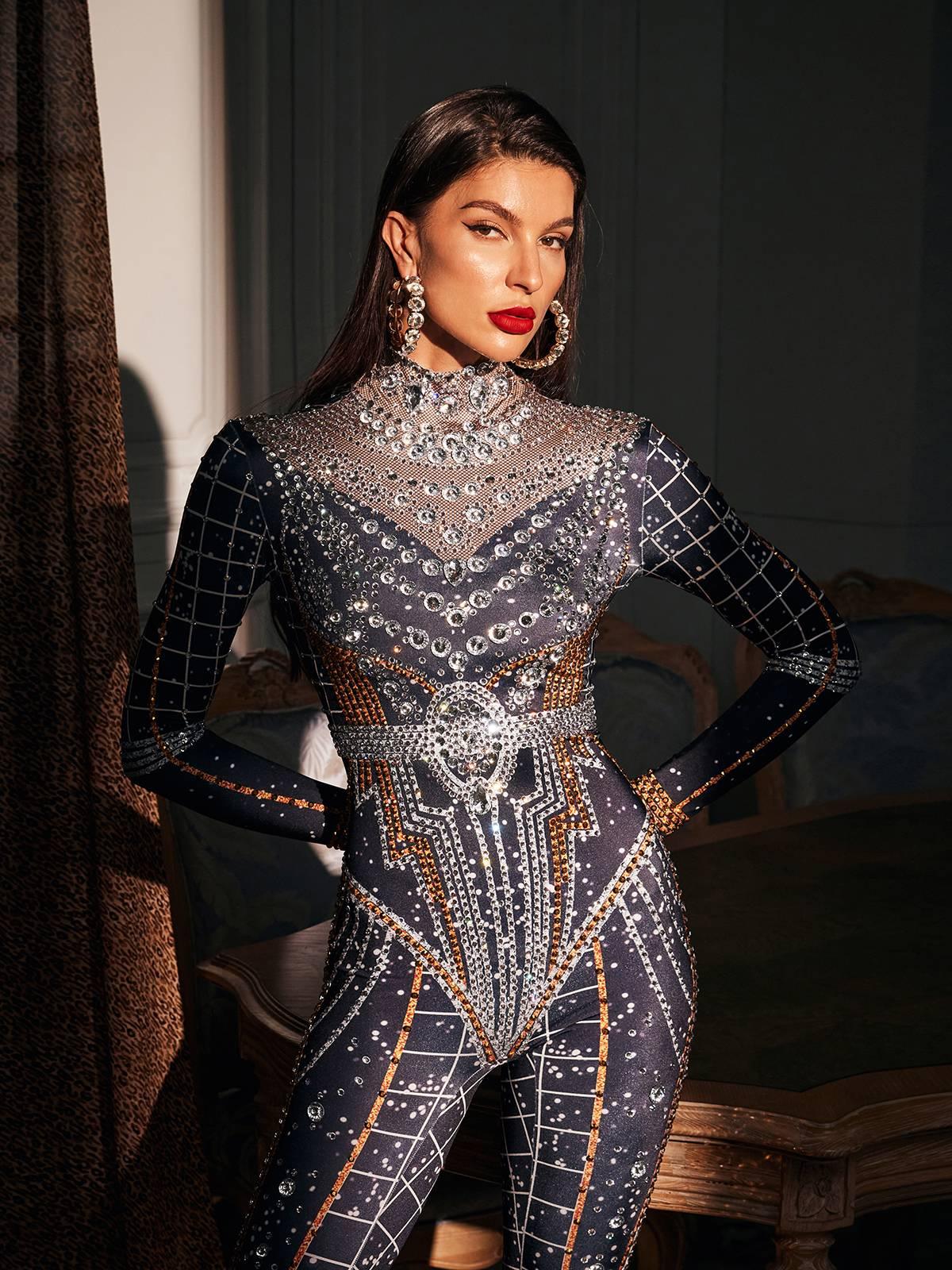 Combinaison imprimée strass 