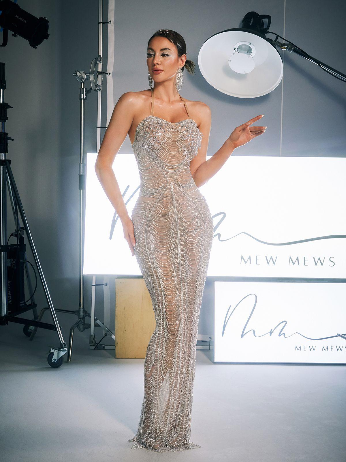 Halterneck Crystal Chain Maxi Dress