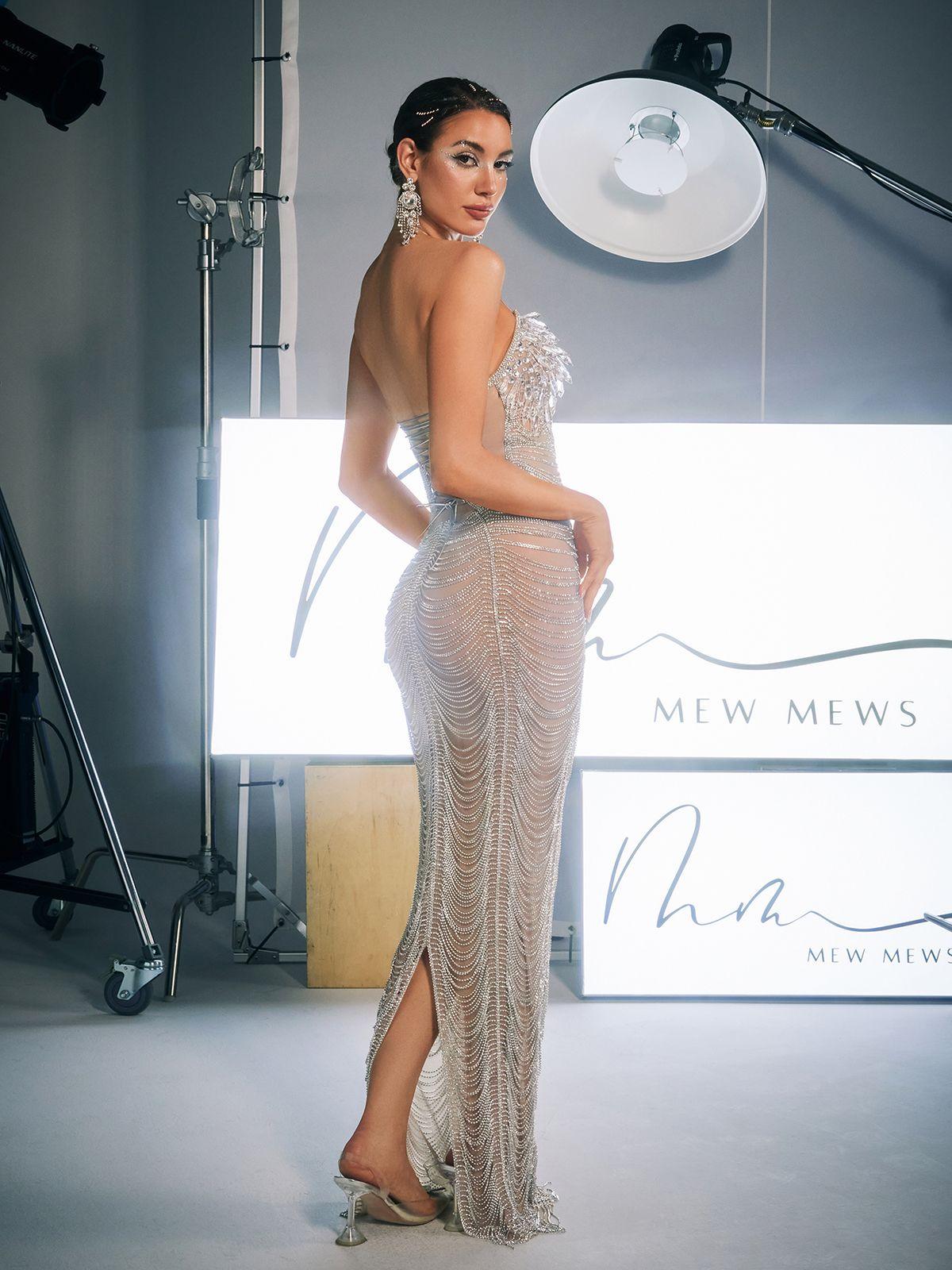 Halterneck Crystal Chain Maxi Dress