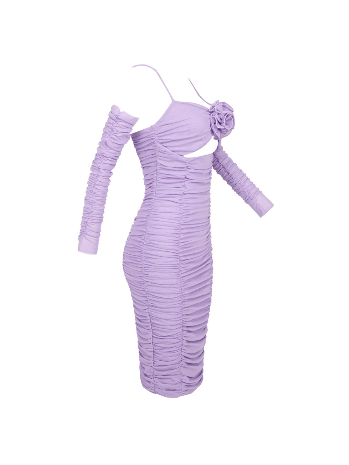 Spaghetti Flower Ruched Midi Dress