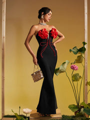 Robe longue bustier à fleurs et cristaux 