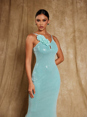 Spaghetti Flower Sequin Maxi Dress