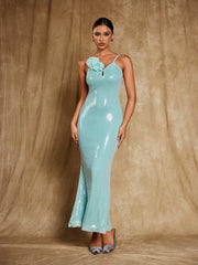 Spaghetti Flower Sequin Maxi Dress