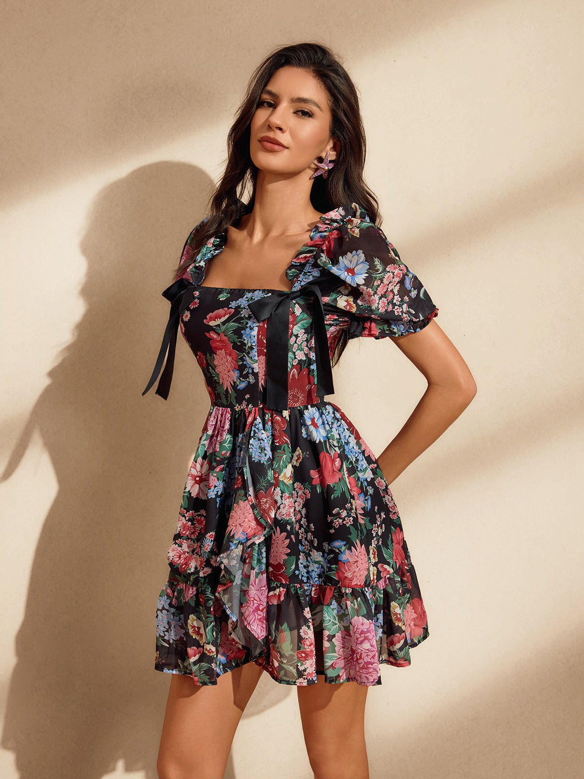 Short Sleeve Floral Mini Dress