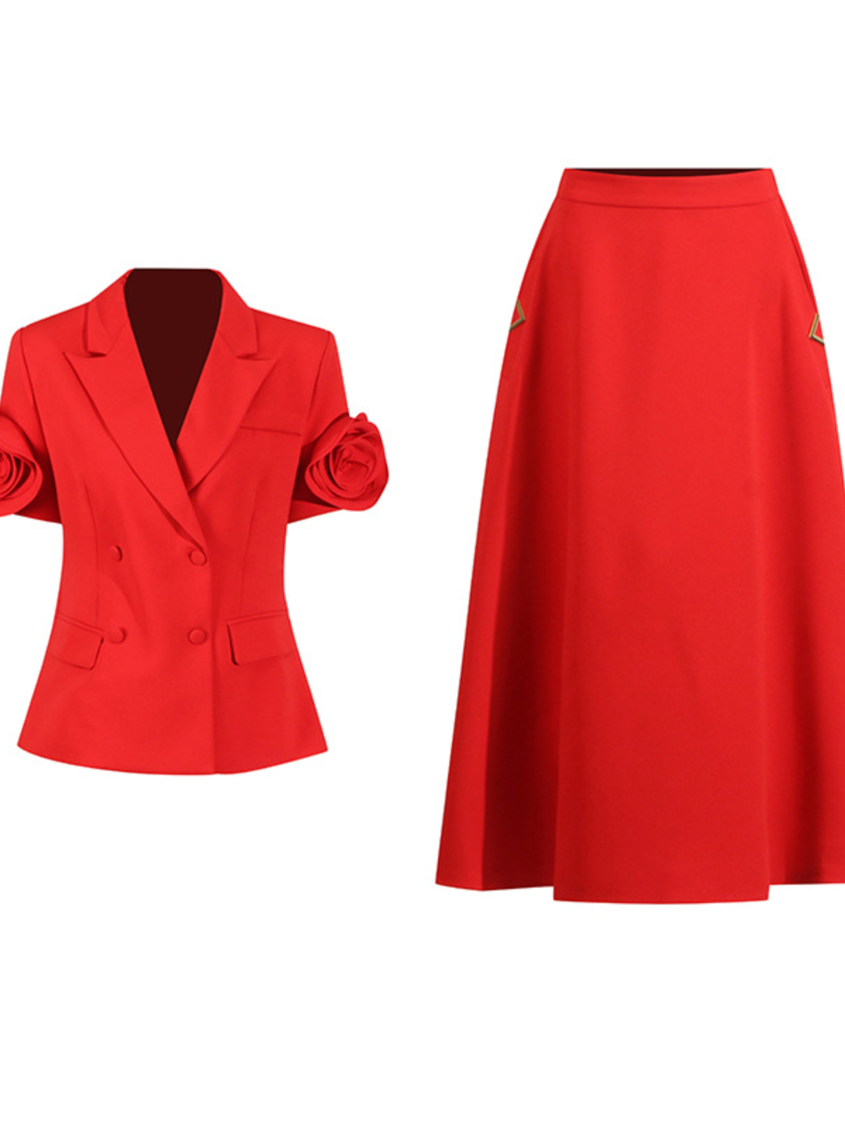 Ensemble blazer fleuri à manches courtes boutonné 