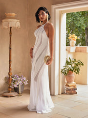 Robe longue en satin à col halter 