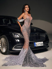 Robe longue sirène à strass 
