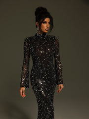 Robe à manches longues en maille cristal 