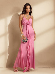 Spaghetti Flower Draped Maxi Dress
