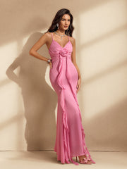 Spaghetti Flower Draped Maxi Dress