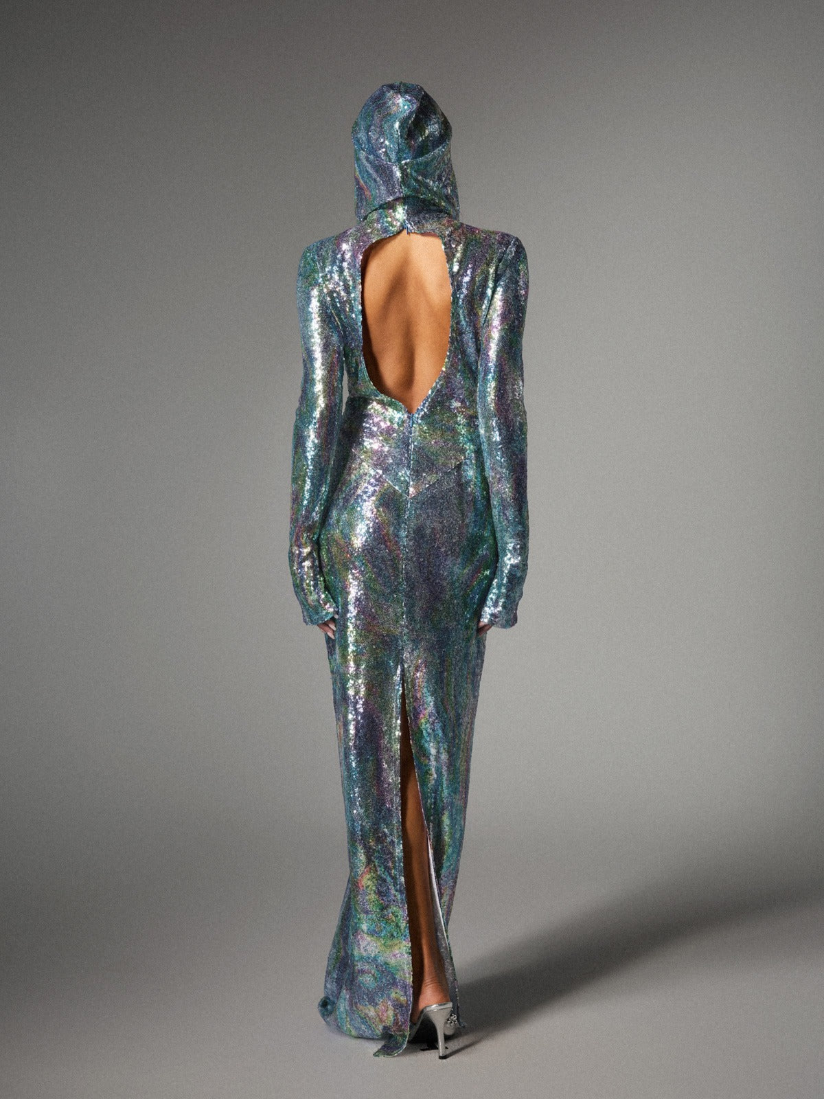 Robe maxi à capuche et manches longues ombrées bleu clair 