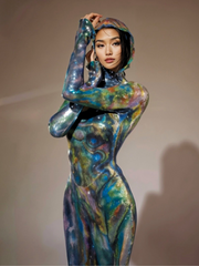 Robe longue à capuche et manches longues ombrée bleue