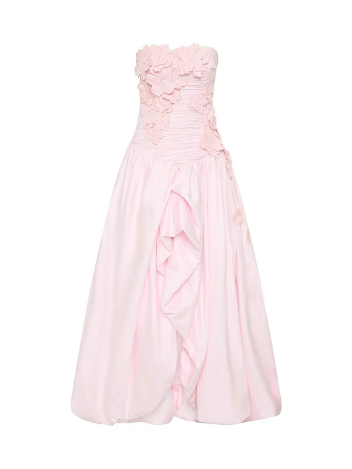 Robe longue rose à fines bretelles et fleurs 