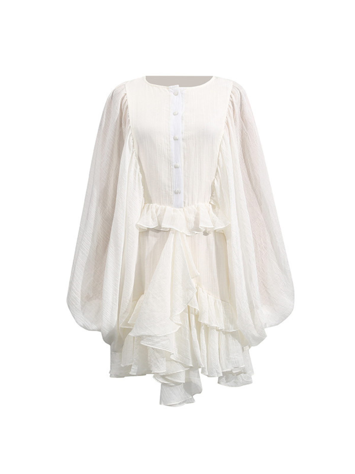 Robe mini à manches ballon et volants couleur abricot 