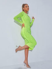 Robe midi verte ornée de cristaux 