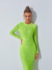 Robe midi verte ornée de cristaux 