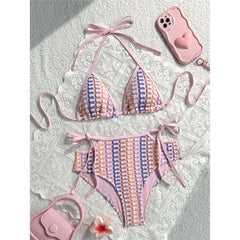 Colorful Cut Out Halter Bikini Mid Waist Two-pieces Bikini Set
