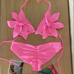 Halter Bikini High Leg Swimsuit Deep Back Two-Piece Separates Bikini Sets Strappy Bathing