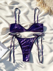 PU Faux Leather Bikini Two-pieces Bikini Set