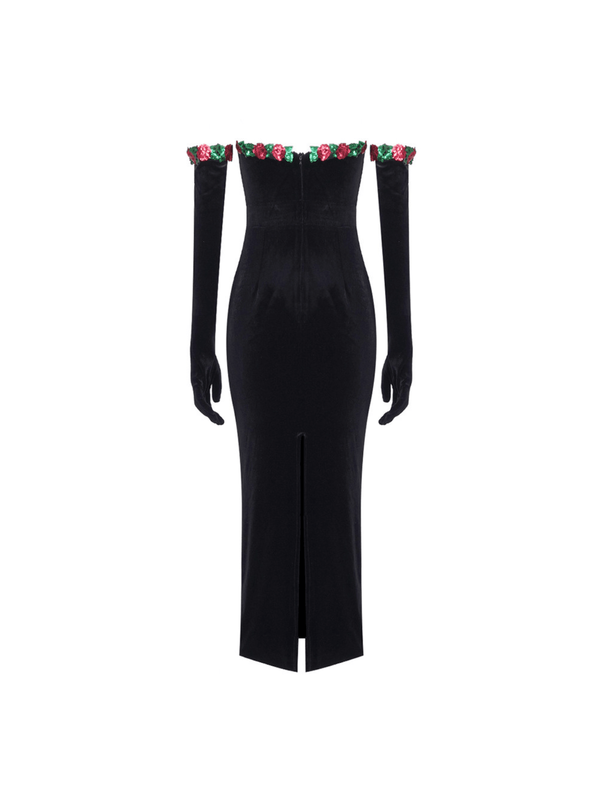 Flower Sequin Velvet Dress With Gloves