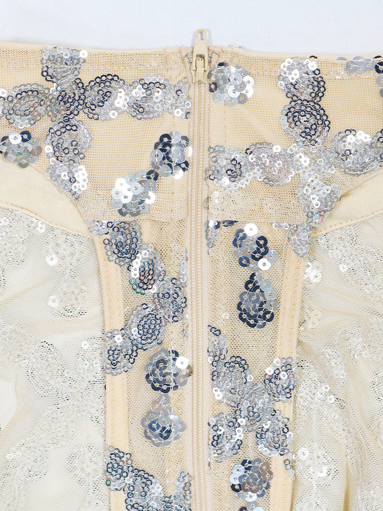 Mesh Sheer Sequin Maxi Dresses