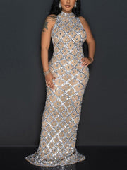 Mesh Sheer Sequin Maxi Dresses