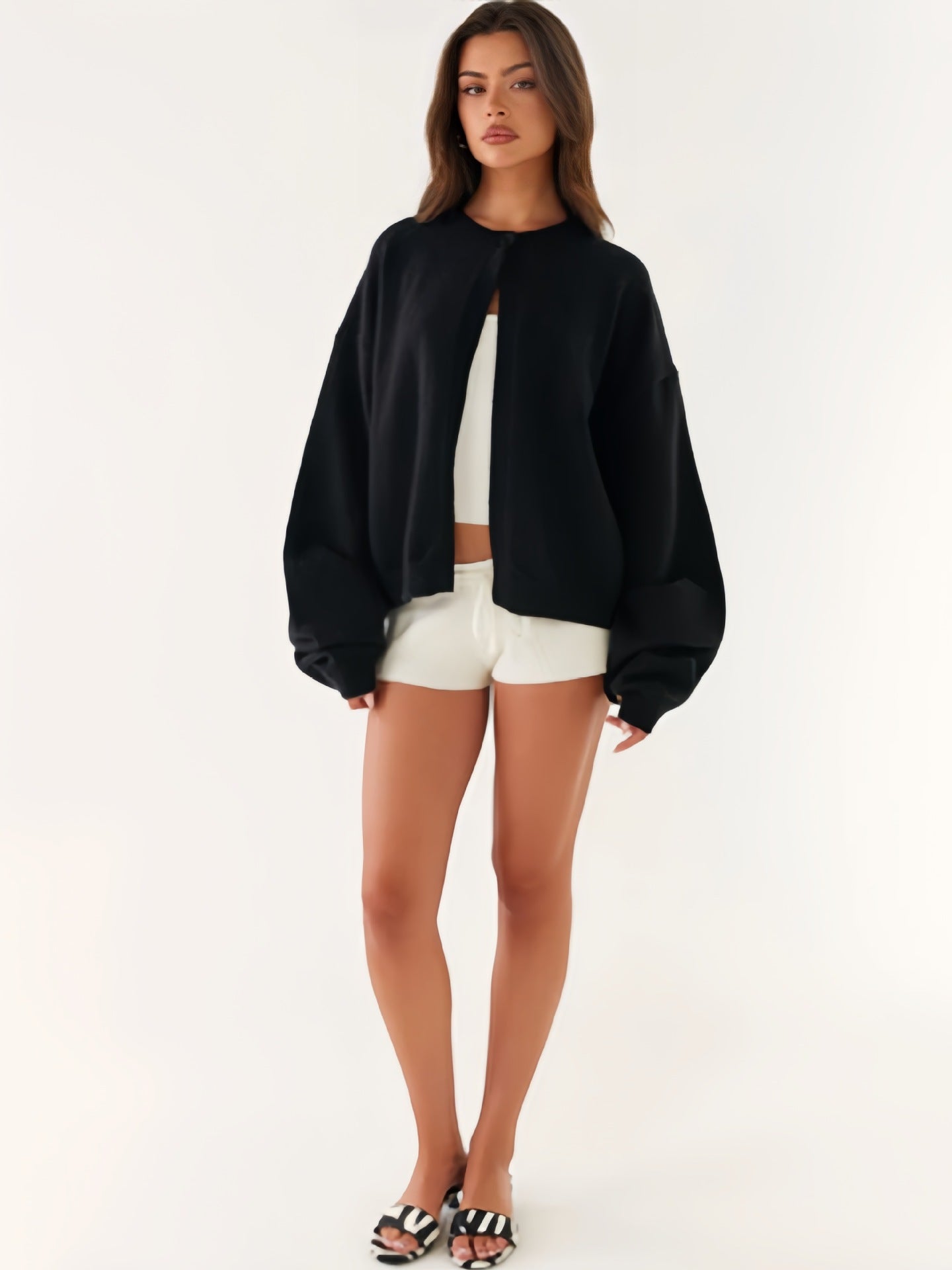 Comfortable Minimalist Black Loose Cardigan