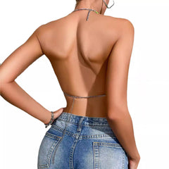 Vacation Green Fresh Natural Sequin Halter Top